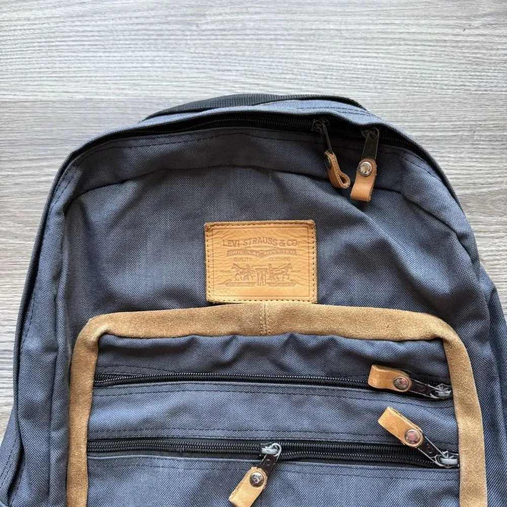 Vintage 80s Levi's Orange Tab Blue‎ Backpack Suede Canvas School Hiking Leather
